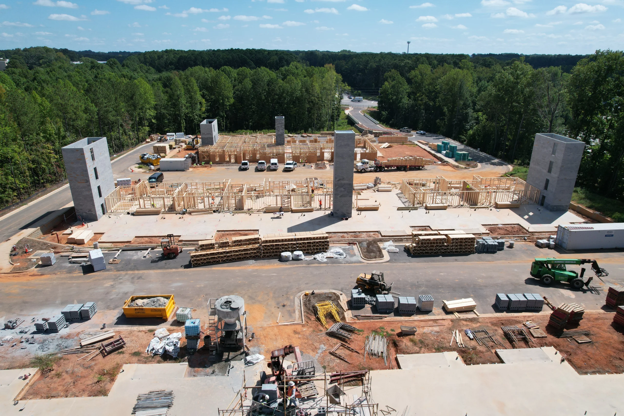 Aerial photograph of The SoHo apartment development in Raleigh